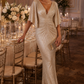 Metallic Pleated Deep V-Neck Ruched Maxi Dress