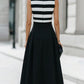 Chic Striped Sleeveless Midi Dress With Pockets