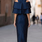 Off-Shoulder Layered Midi Dress