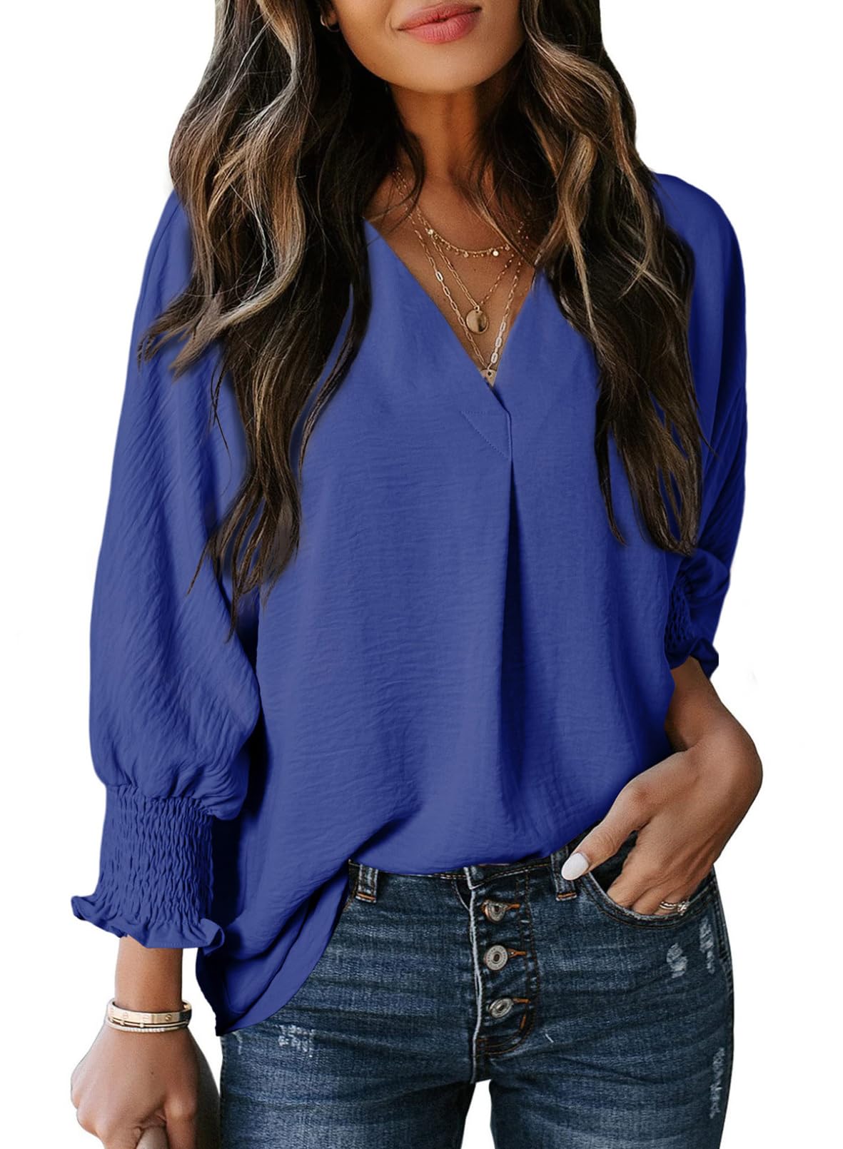 Limited time sale 🔥Womens Casual 3/4 Sleeve V Neck Loose Fit Basic Tees (BUY 3 FREE SHIPPING)