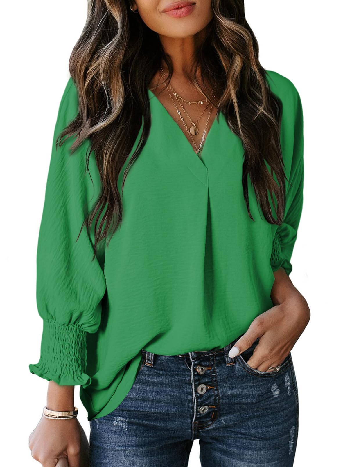 Limited time sale 🔥Womens Casual 3/4 Sleeve V Neck Loose Fit Basic Tees (BUY 3 FREE SHIPPING)