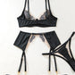 Sexy See-through Mesh Floral Embroidery Patchwork Push-up Bra and Thong Lingerie Set