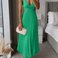 V Neck Cut Out Waist Sleeveless Pleated Maxi Dress(7 Colors Available!)