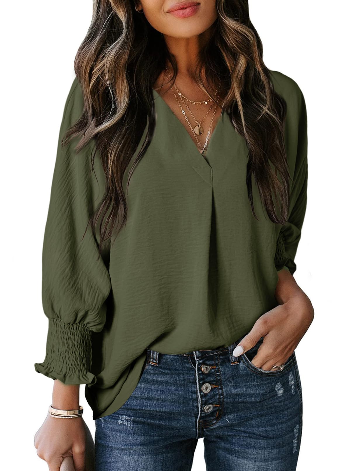 Limited time sale 🔥Womens Casual 3/4 Sleeve V Neck Loose Fit Basic Tees (BUY 3 FREE SHIPPING)