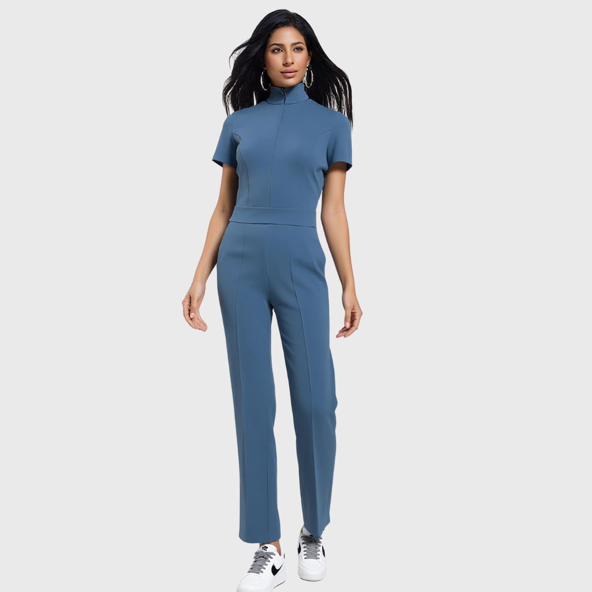 Women's Slim Fit Wide Leg Zip Neck Flex™ Scrub Jumpsuit