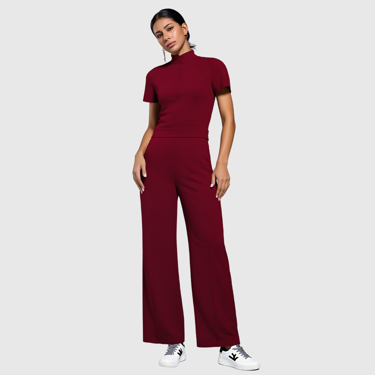 Women's Slim Fit Wide Leg Zip Neck Flex™ Scrub Jumpsuit