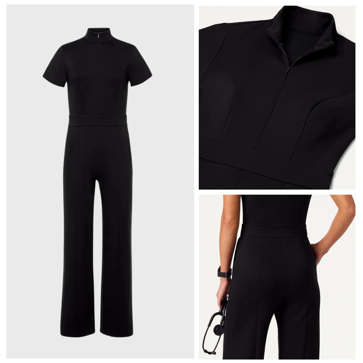 Women's Slim Fit Wide Leg Zip Neck Flex™ Scrub Jumpsuit