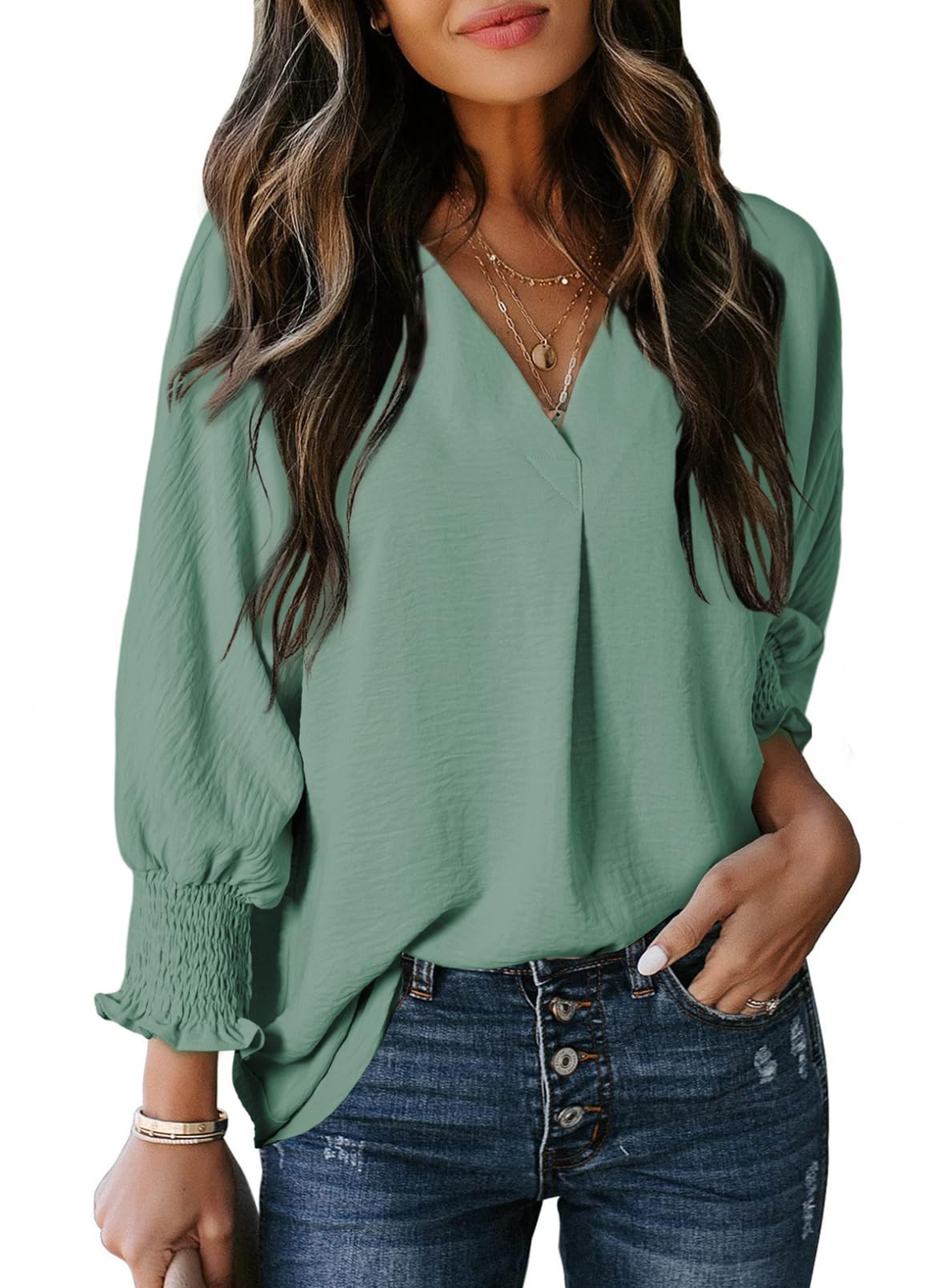 Limited time sale 🔥Womens Casual 3/4 Sleeve V Neck Loose Fit Basic Tees (BUY 3 FREE SHIPPING)