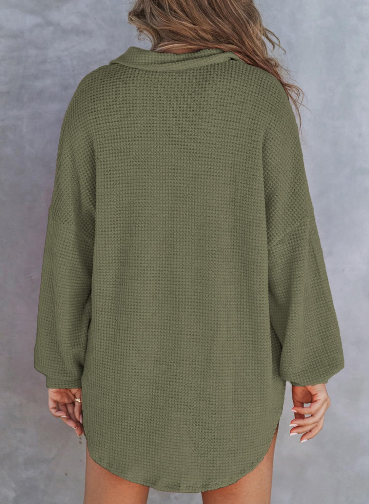 2024 New Women's Waffle Knit Henley V Neck Shirt Jacket(buy 2 10% OFF)