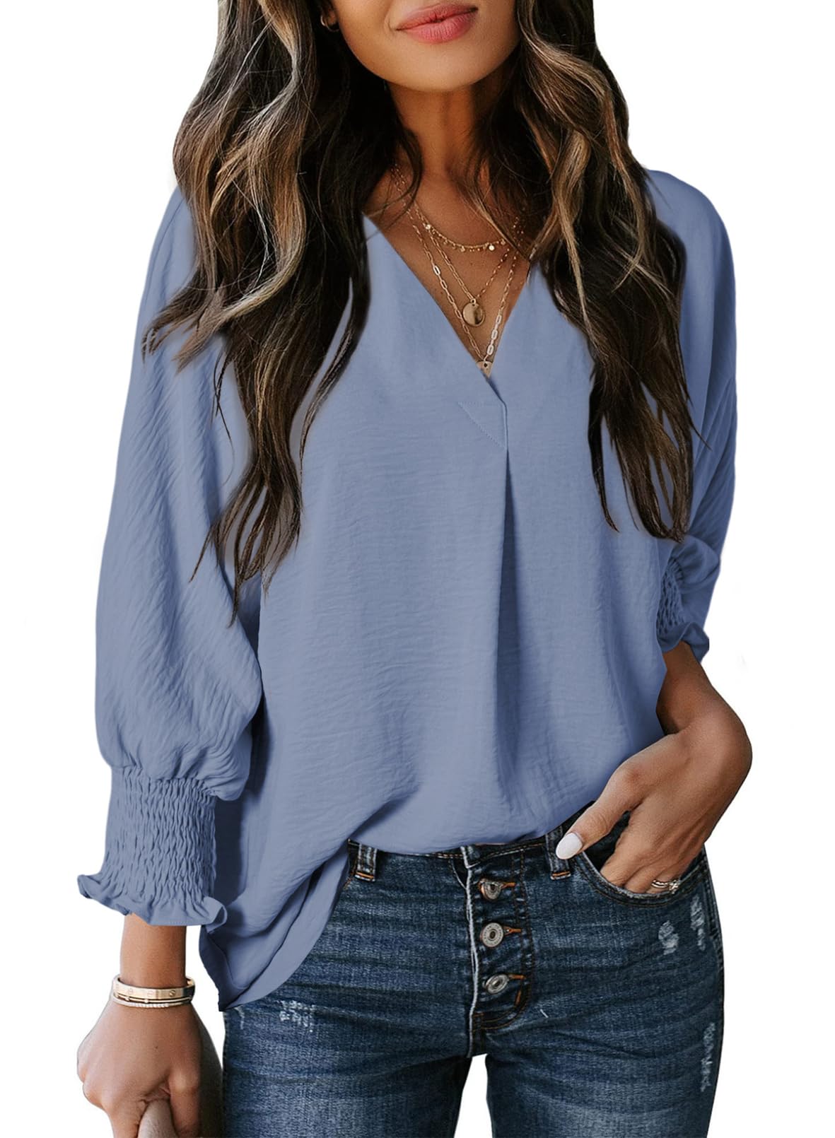 Limited time sale 🔥Womens Casual 3/4 Sleeve V Neck Loose Fit Basic Tees (BUY 3 FREE SHIPPING)