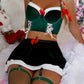 Sexy Christmas Bow-Tie Velvet Uniform With Fishnet Stockings Set
