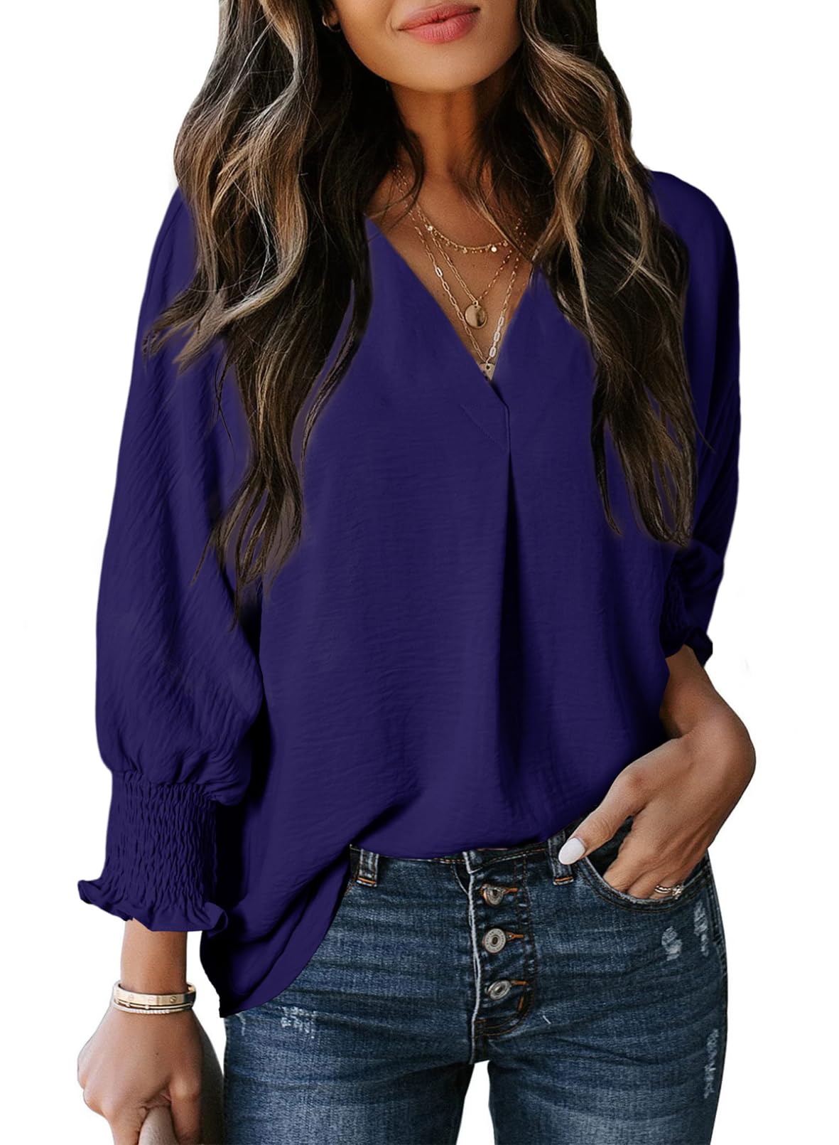 Limited time sale 🔥Womens Casual 3/4 Sleeve V Neck Loose Fit Basic Tees (BUY 3 FREE SHIPPING)