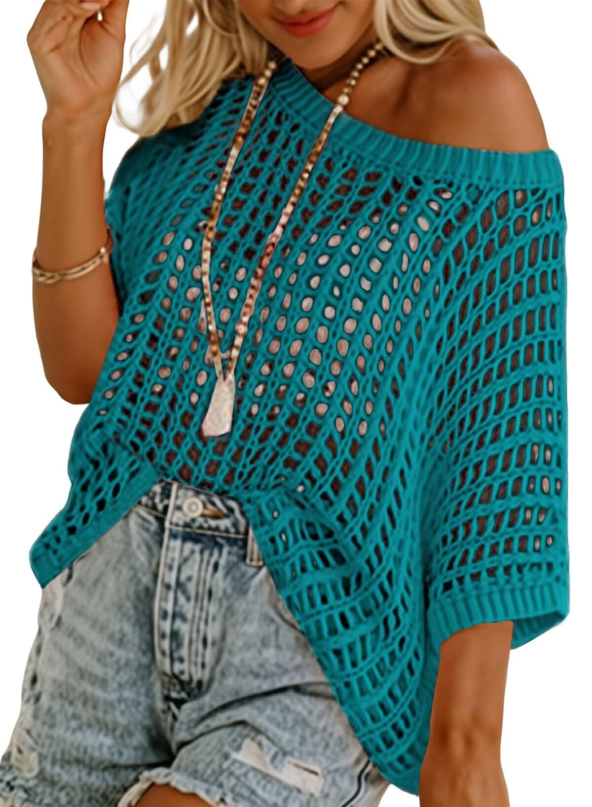 Short Sleeve Casual Crochet Knit Tops（Buy 2 Free Shipping）