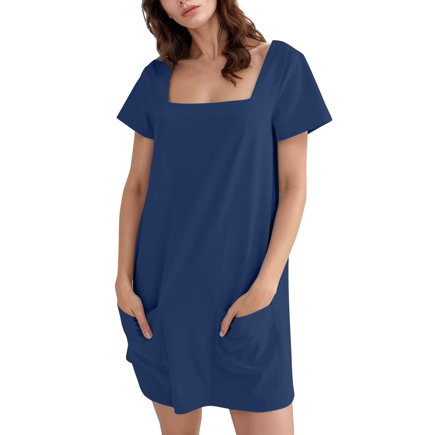 Limited time sale🔥Women's Casual Square Neck Pocket Short Sleeve Dress with Pockets(BUY 2 FREE SHIPPNG)