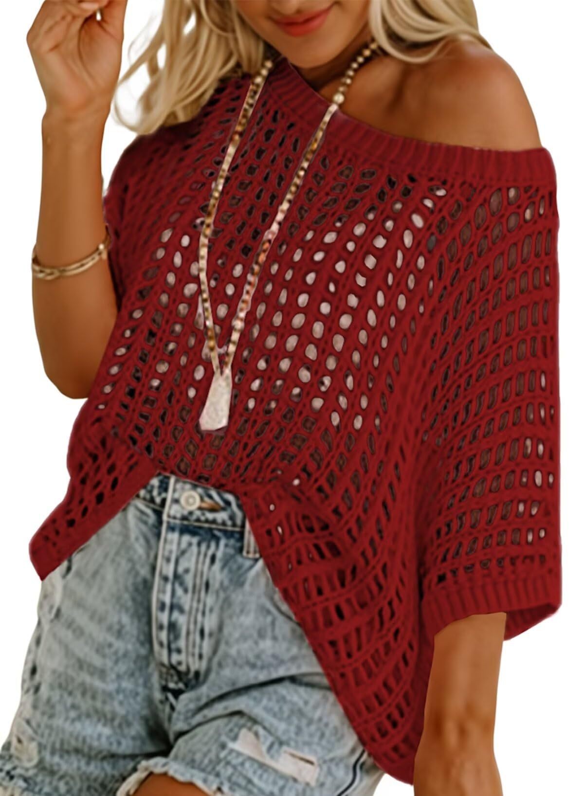 Short Sleeve Casual Crochet Knit Tops（Buy 2 Free Shipping）