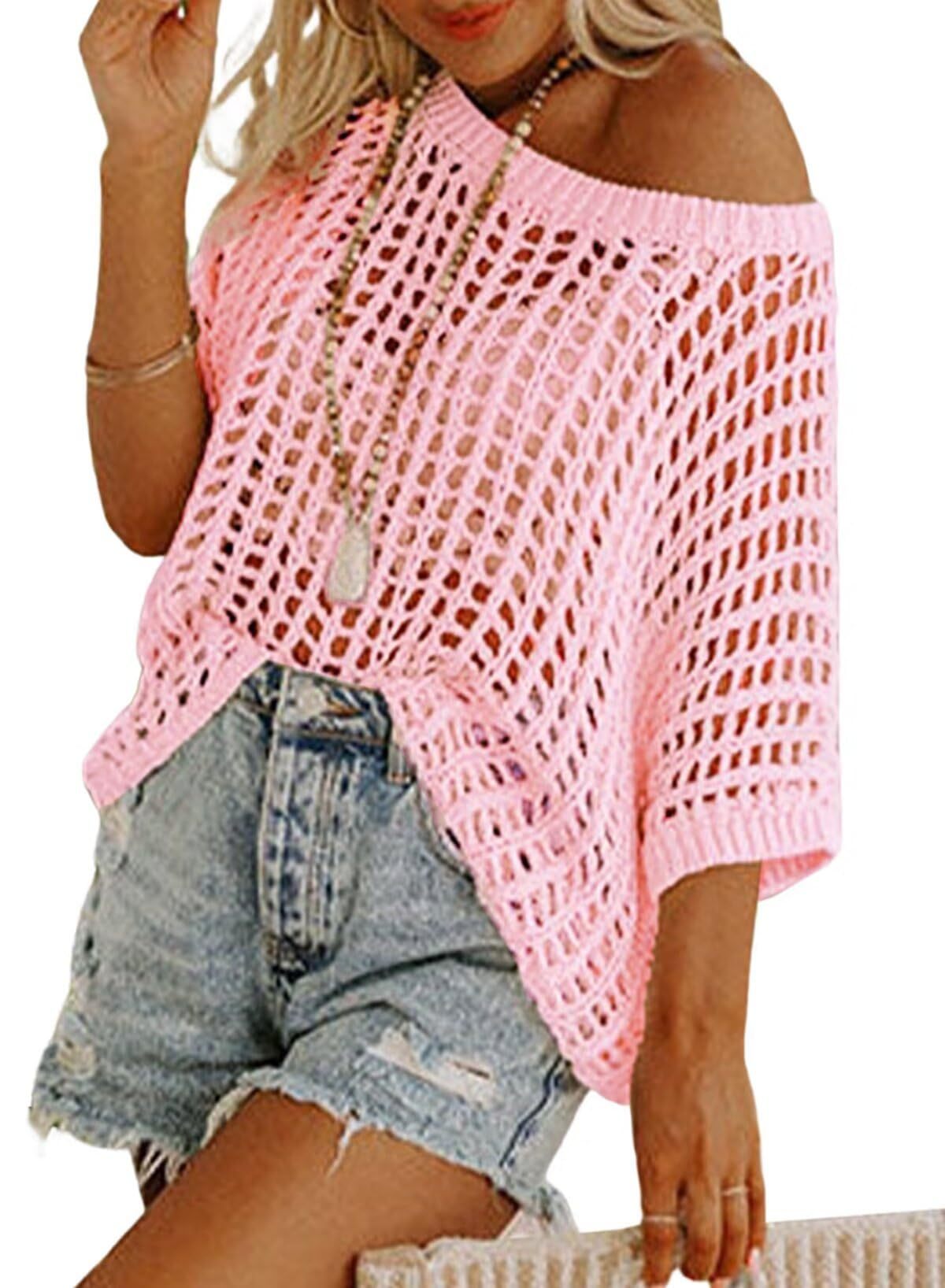 Short Sleeve Casual Crochet Knit Tops（Buy 2 Free Shipping）