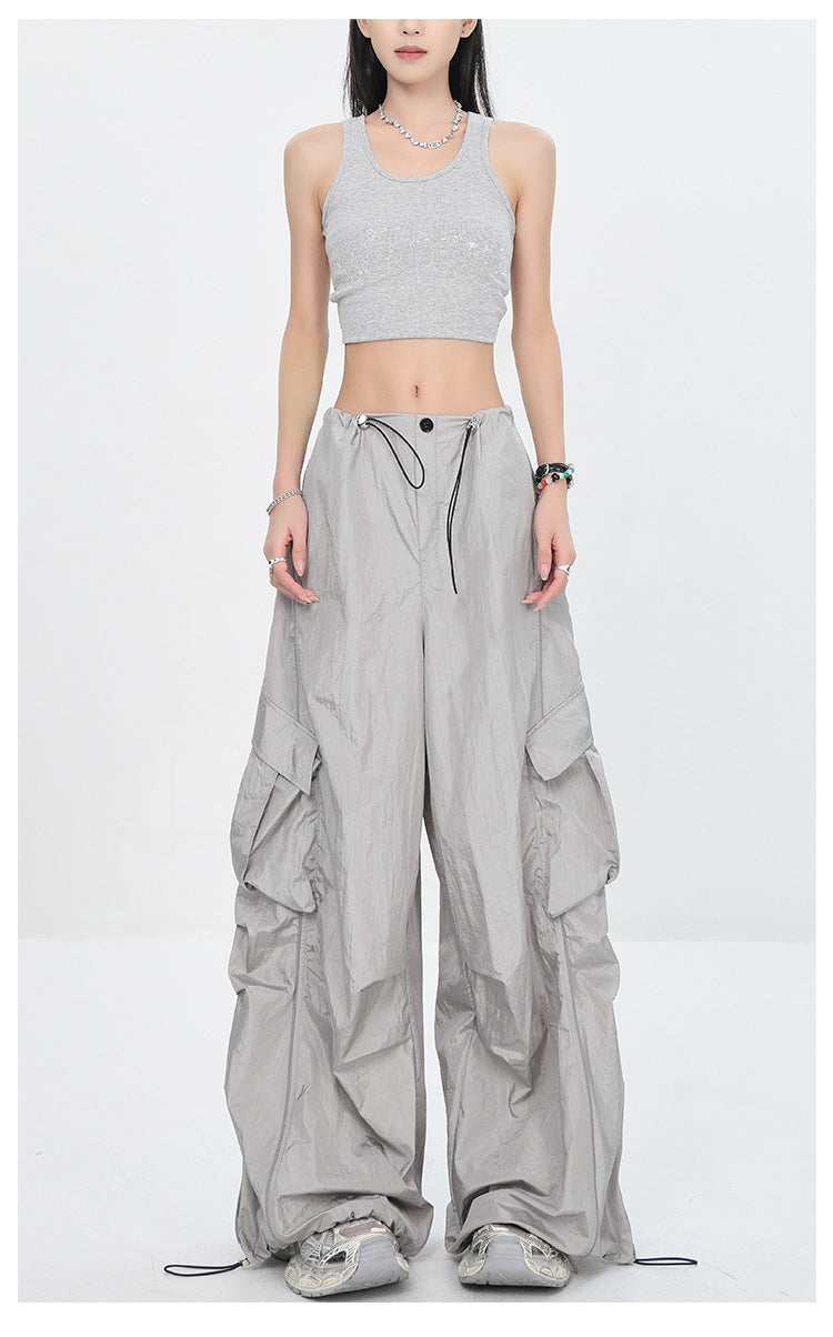 Casual Silvery Drawstring Pockets Pants Summer
