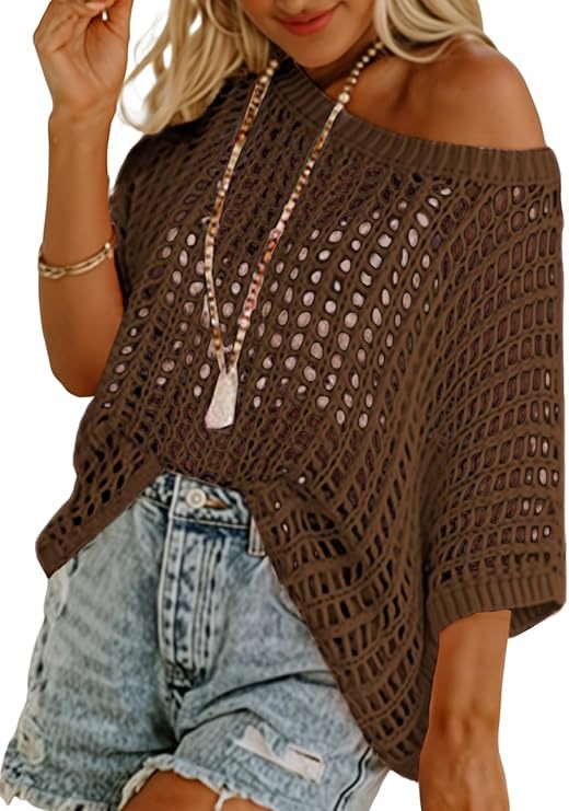 Short Sleeve Casual Crochet Knit Tops（Buy 2 Free Shipping）
