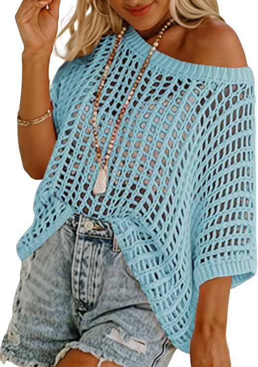 Short Sleeve Casual Crochet Knit Tops（Buy 2 Free Shipping）