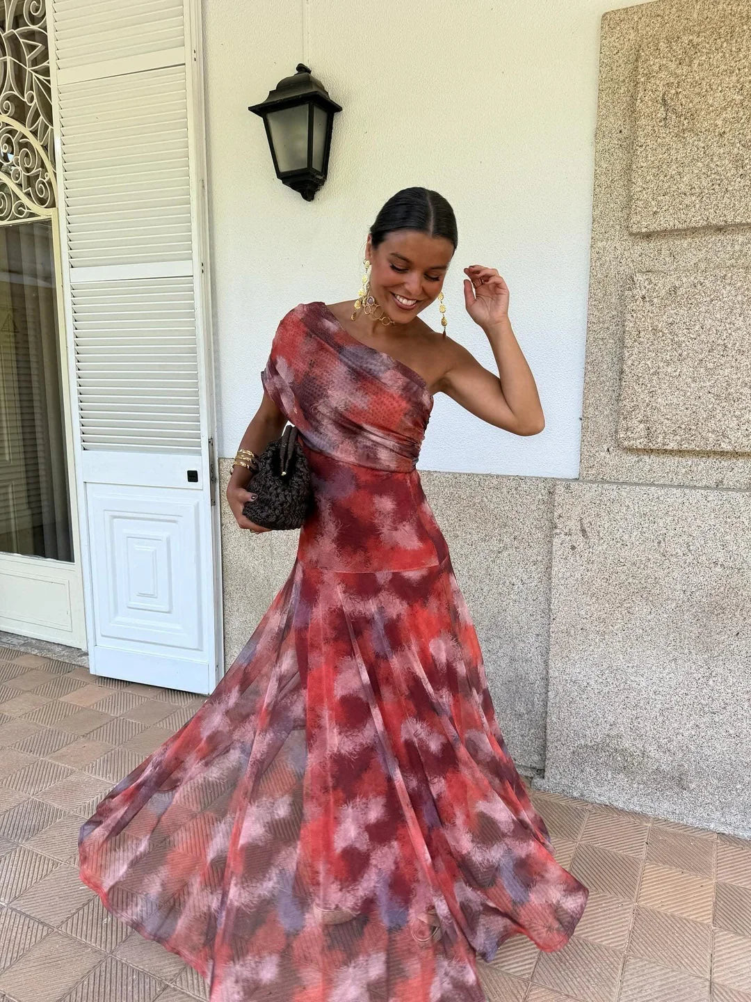 Toledo One Shoulder Mesh Maxi Dress