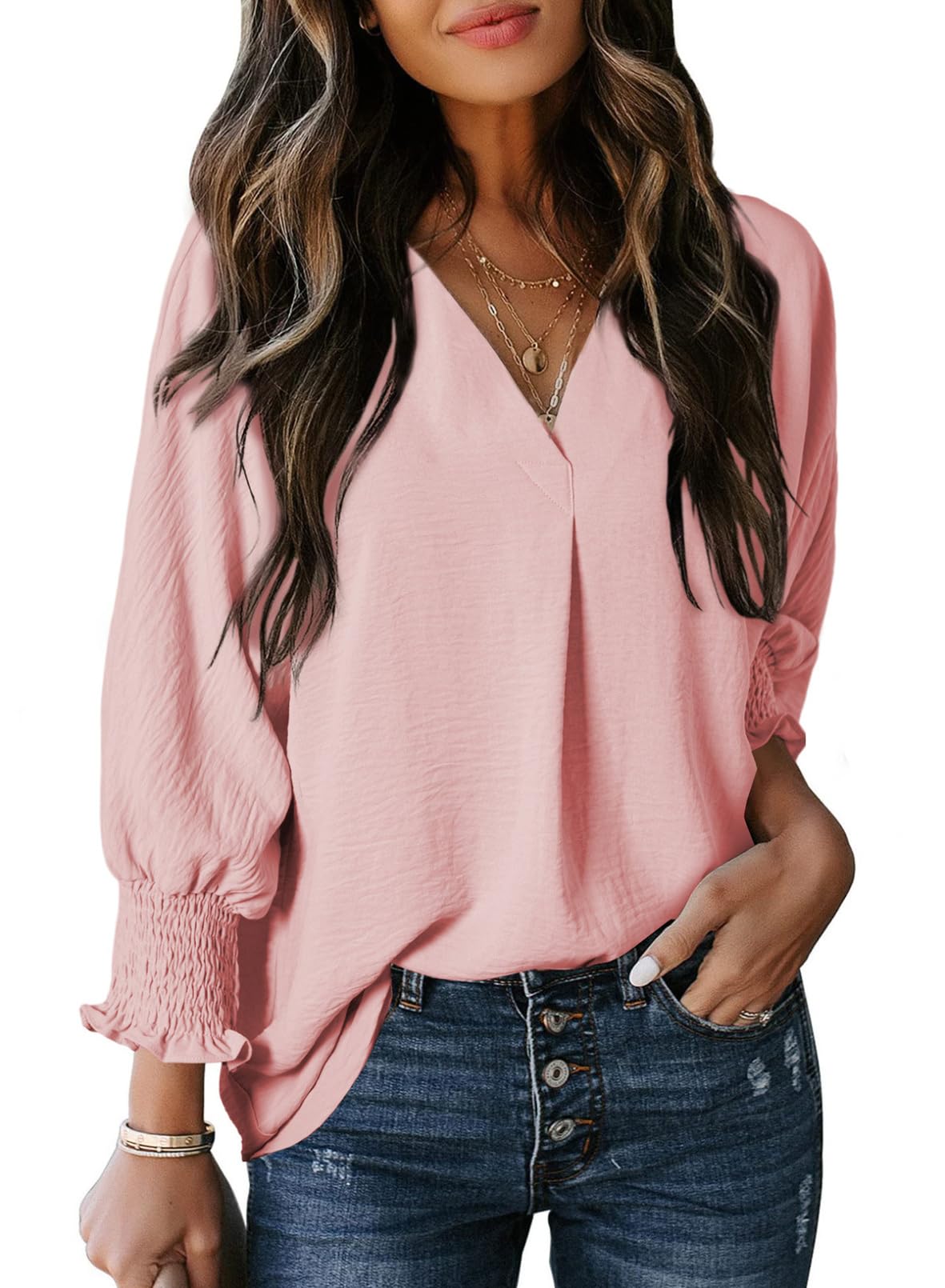 Limited time sale 🔥Womens Casual 3/4 Sleeve V Neck Loose Fit Basic Tees (BUY 3 FREE SHIPPING)