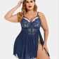 Plus Size V Neck Mesh Side Slit Babydolls