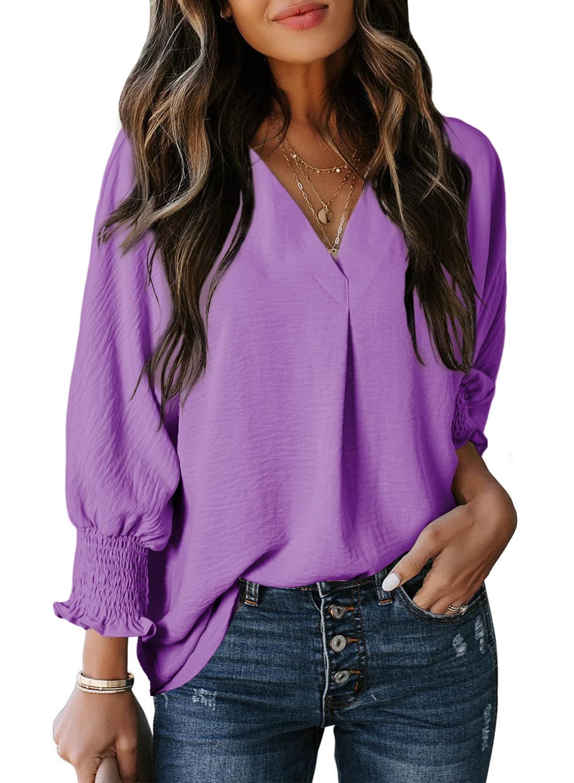 Limited time sale 🔥Womens Casual 3/4 Sleeve V Neck Loose Fit Basic Tees (BUY 3 FREE SHIPPING)