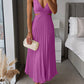 V Neck Cut Out Waist Sleeveless Pleated Maxi Dress(7 Colors Available!)