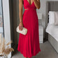 V Neck Cut Out Waist Sleeveless Pleated Maxi Dress(7 Colors Available!)