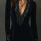 Retro Black Velvet Embroidered Lace Trim Mini Dress