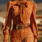 Retro Ruffled Orange Leopard Velvet Maxi Dress