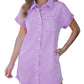 Limited time sale🔥Women's Button Down Frayed Hem Denim Shirt Dresses