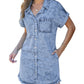 Limited time sale🔥Women's Button Down Frayed Hem Denim Shirt Dresses