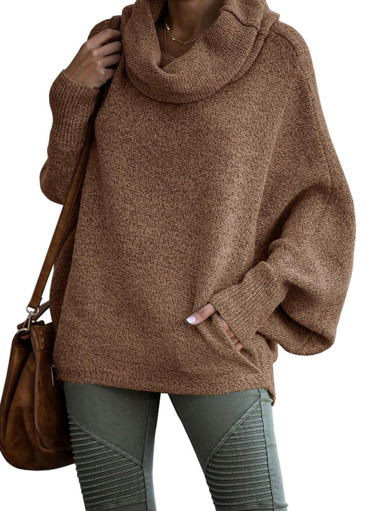 2024 Fall sale!!Women's Cowl Neck Batwing Sleeve Pullover Sweater with Pockets(50% OFF)