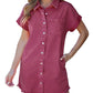 Limited time sale🔥Women's Button Down Frayed Hem Denim Shirt Dresses