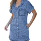 Limited time sale🔥Women's Button Down Frayed Hem Denim Shirt Dresses