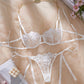 Sexy Flower Embroidered Mesh Lace Gathered Bra Set