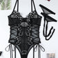 Criss Side Tie Sheer Floral Lace Bodysuits
