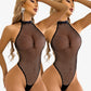 Hollow Sheer Mesh Halter Bodysuit