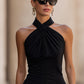 Sleek Halter Neck Twist Front Sleeveless Top With Keyhole Cutout