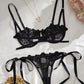 Sexy Flower Embroidered Mesh Lace Gathered Bra Set