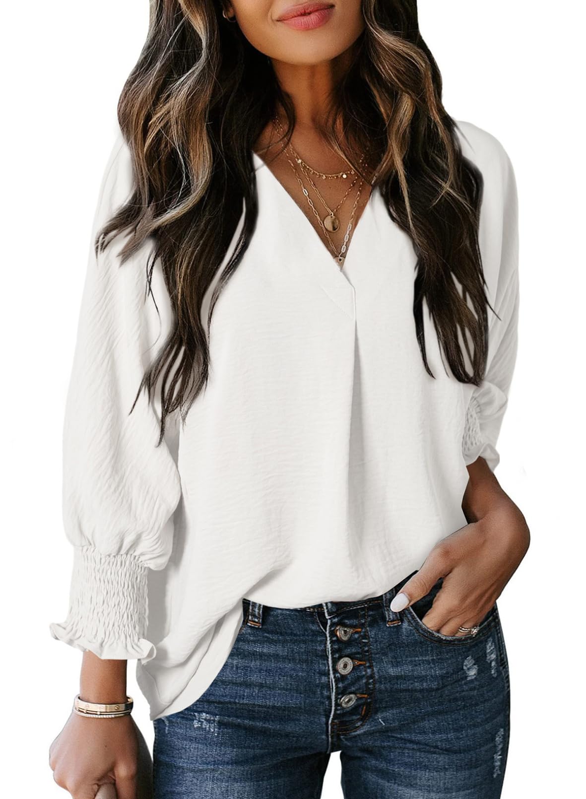 Limited time sale 🔥Womens Casual 3/4 Sleeve V Neck Loose Fit Basic Tees (BUY 3 FREE SHIPPING)
