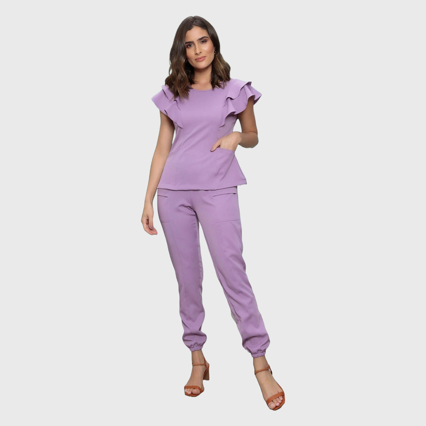 Women's Two Pockets Scrub Pants with Leg Elastics