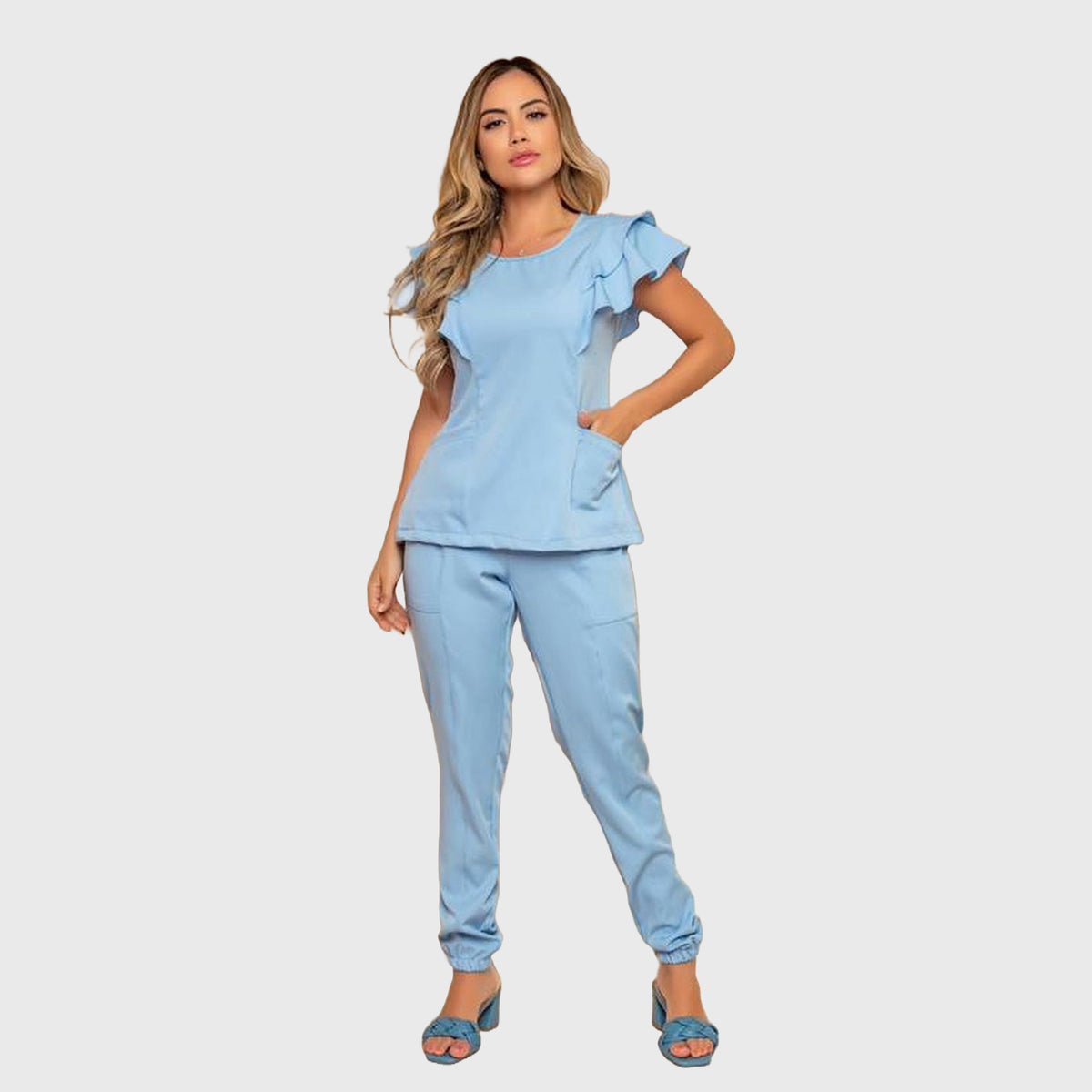 Women's Two Pockets Scrub Pants with Leg Elastics