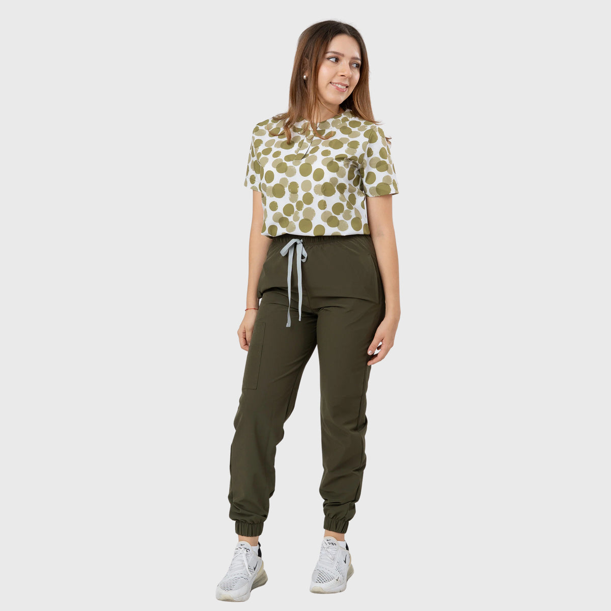Women's Green Polka Dots Printed Scrub Set NST1