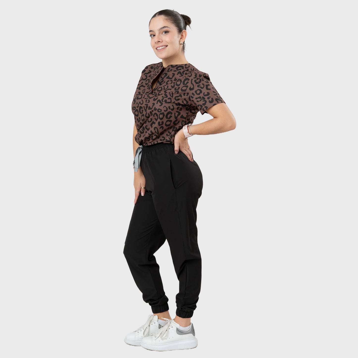 Women's Brown Leopard Printed Scrub Set NST10