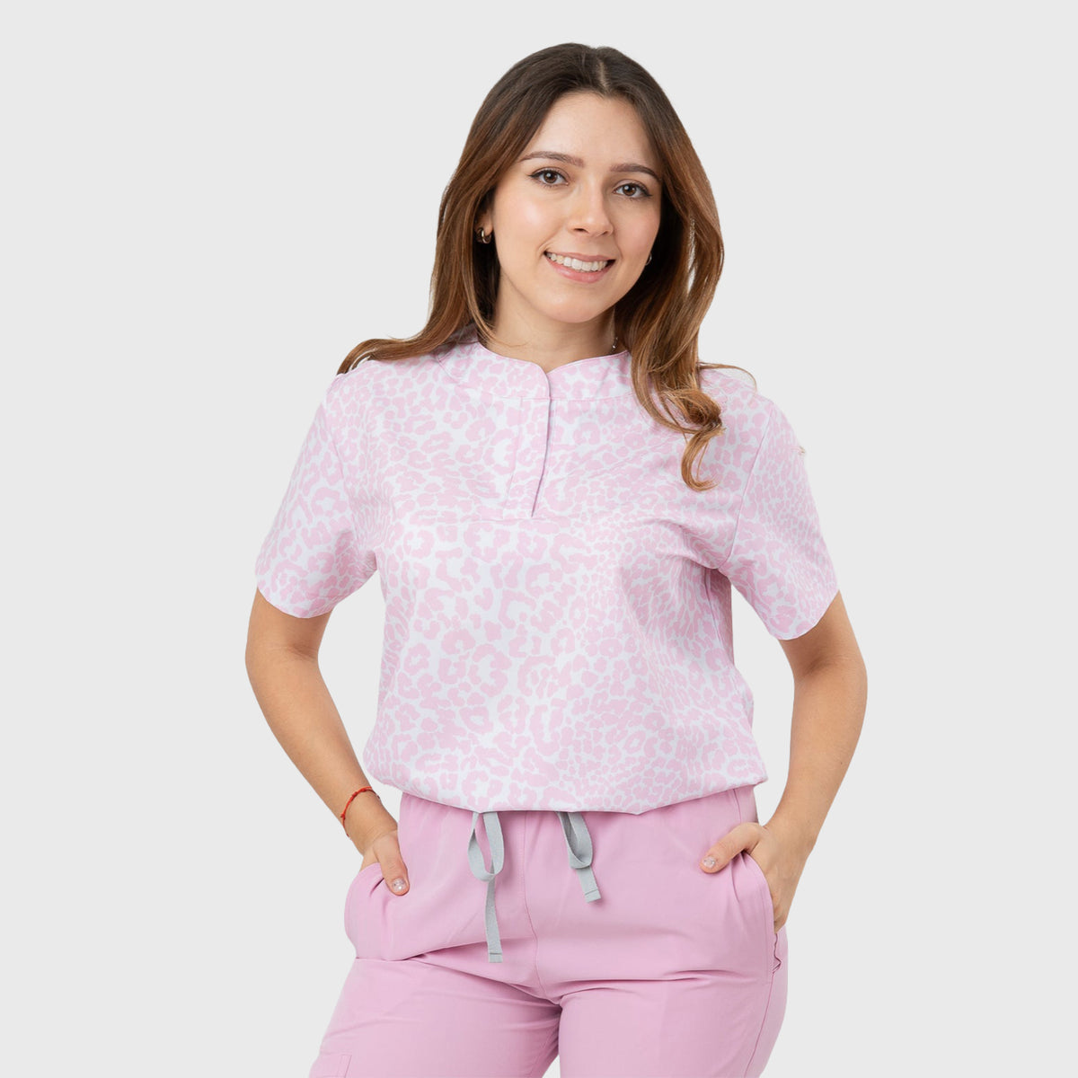 Women's Pink Leopard Printed Scrub Set NST11