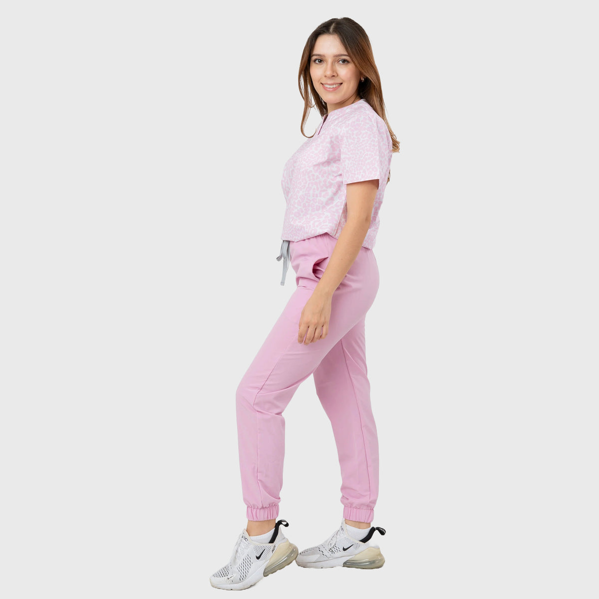 Women's Pink Leopard Printed Scrub Set NST11