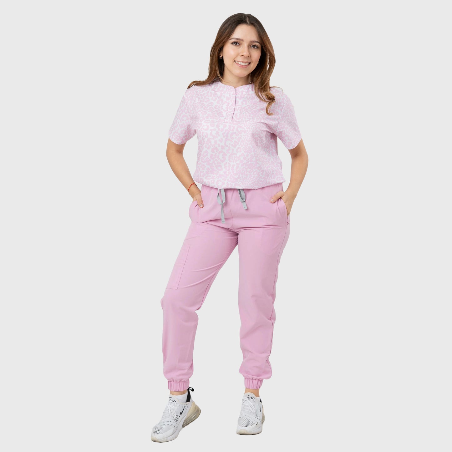 Women's Pink Leopard Printed Scrub Set NST11