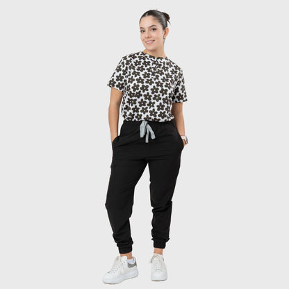 Women's Monochrome Floral Printed Scrub Set NST12